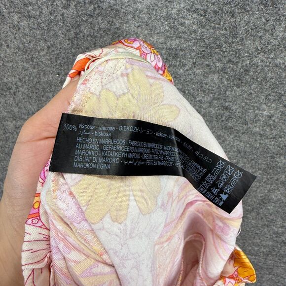 Zara Pants Women M Medium Beige Floral High Rise Chino Drawstring Flat Front - Picture 6 of 7